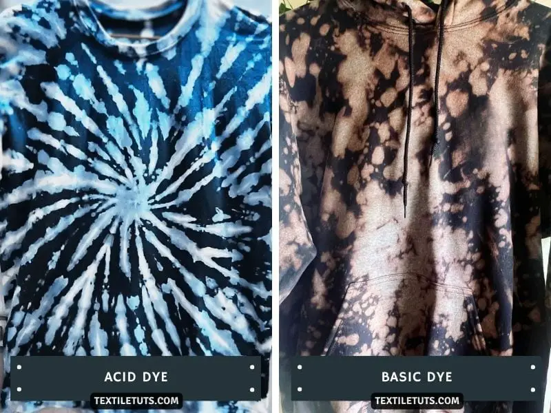 T-Shirt Tie Dyed with Acid Dyes (Left) and Basic Dyes (Right)