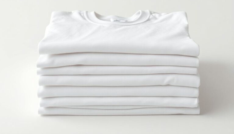 Stack of pre-shrunk Hanes cotton T-shirts with care label showing shrink-resistant labeling