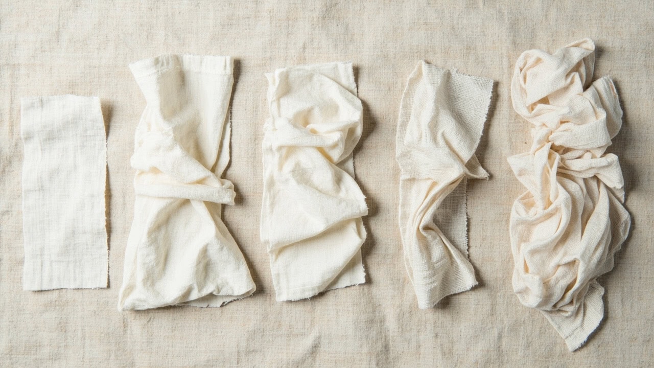 Bar chart showing linen shrinkage percentage under four different wash and dry conditions