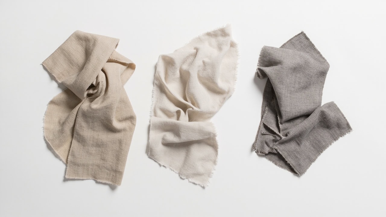 Three viscose family fabric swatches comparing standard rayon, modal, and tencel shrinkage risk