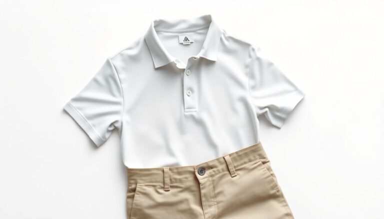 Tommy Hilfiger polo shirt and chino pants showing classic preppy style with care label visible