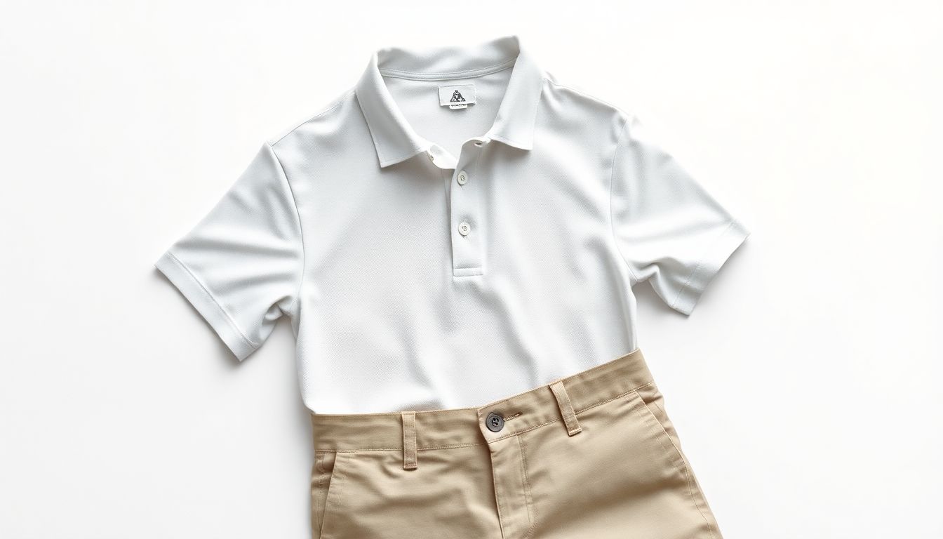 Tommy Hilfiger polo shirt and chino pants showing classic preppy style with care label visible