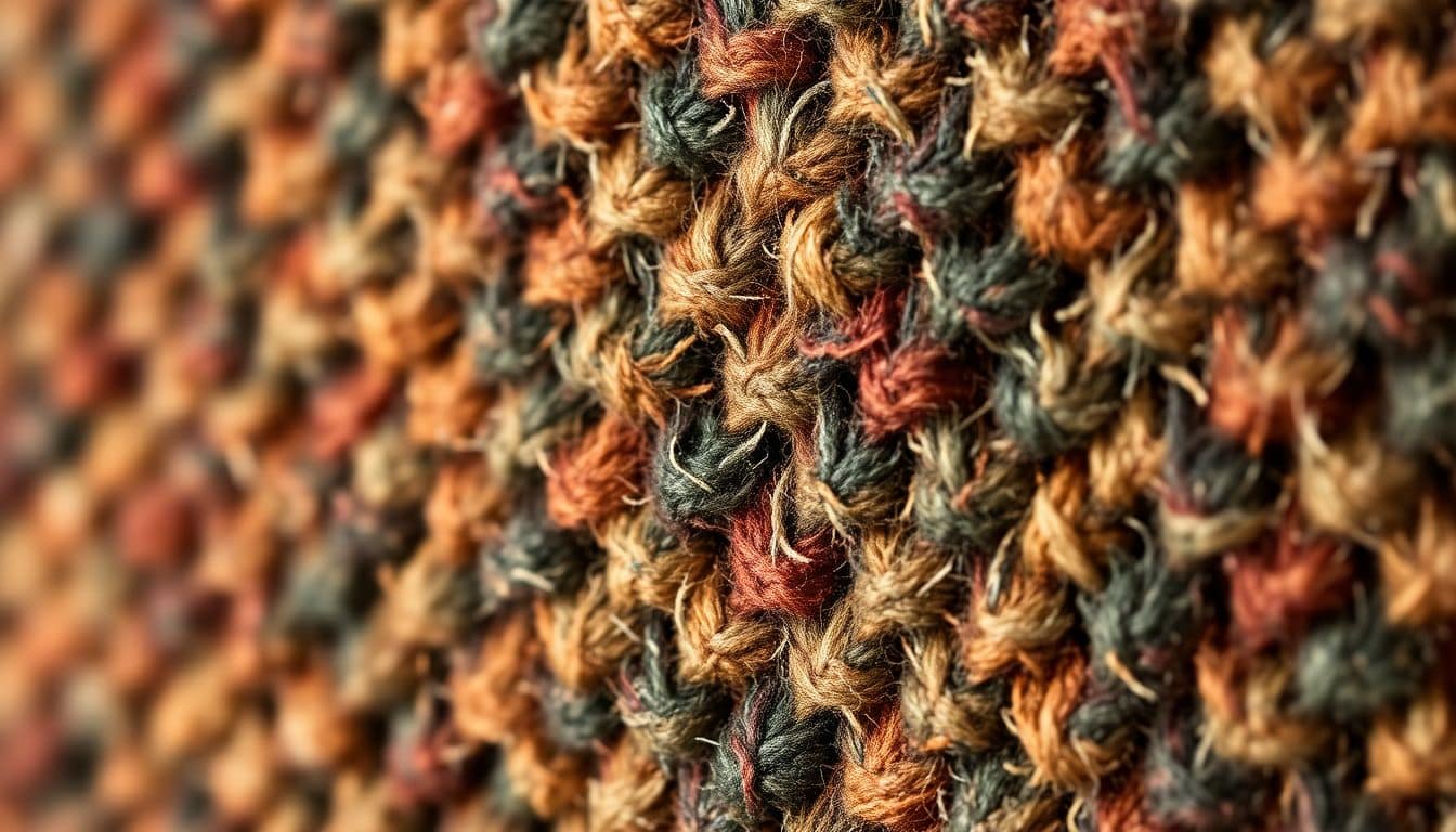 Close-up of Harris Tweed fabric showing characteristic flecked herringbone weave pattern
