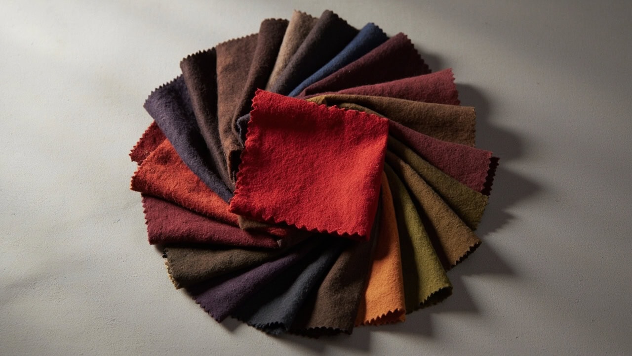 Color wheel diagram showing how different dye colors appear when overlaid on red fabric, demonstrating overdye results