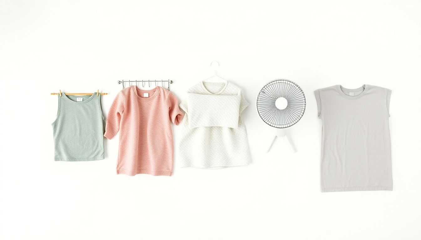 Comparison diagram of five air drying methods for clothes without a tumble dryer showing clothesline heated rack towel sandwich rack and flat drying