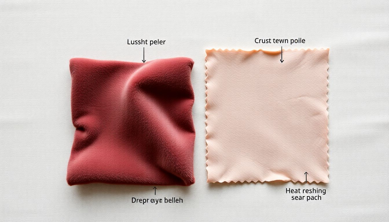 Comparison diagram showing correct inside-out ironing technique versus incorrect direct pile ironing that causes crush marks and shine