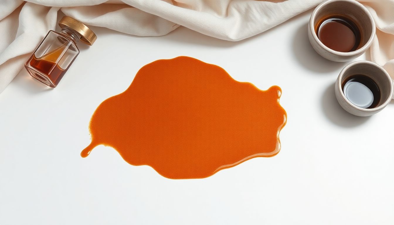 Fresh coffee stain on white shirt with stain removal supplies showing emergency treatment setup
