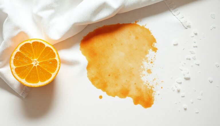 Rust stain on white shirt with lemon and salt showing natural acid-based rust removal treatment
