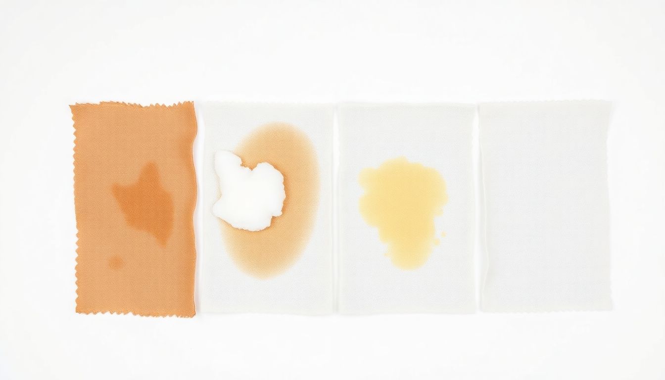 Linen stain removal quick reference card showing four stain types and their enzyme and OxiClean treatments