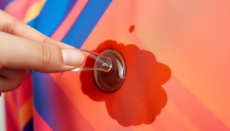 Oil-based stain on polyester activewear fabric being treated with dish soap showing surfactant pre-treatment method