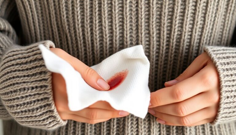 Gentle blotting technique for removing stain from wool sweater showing correct non-rubbing method