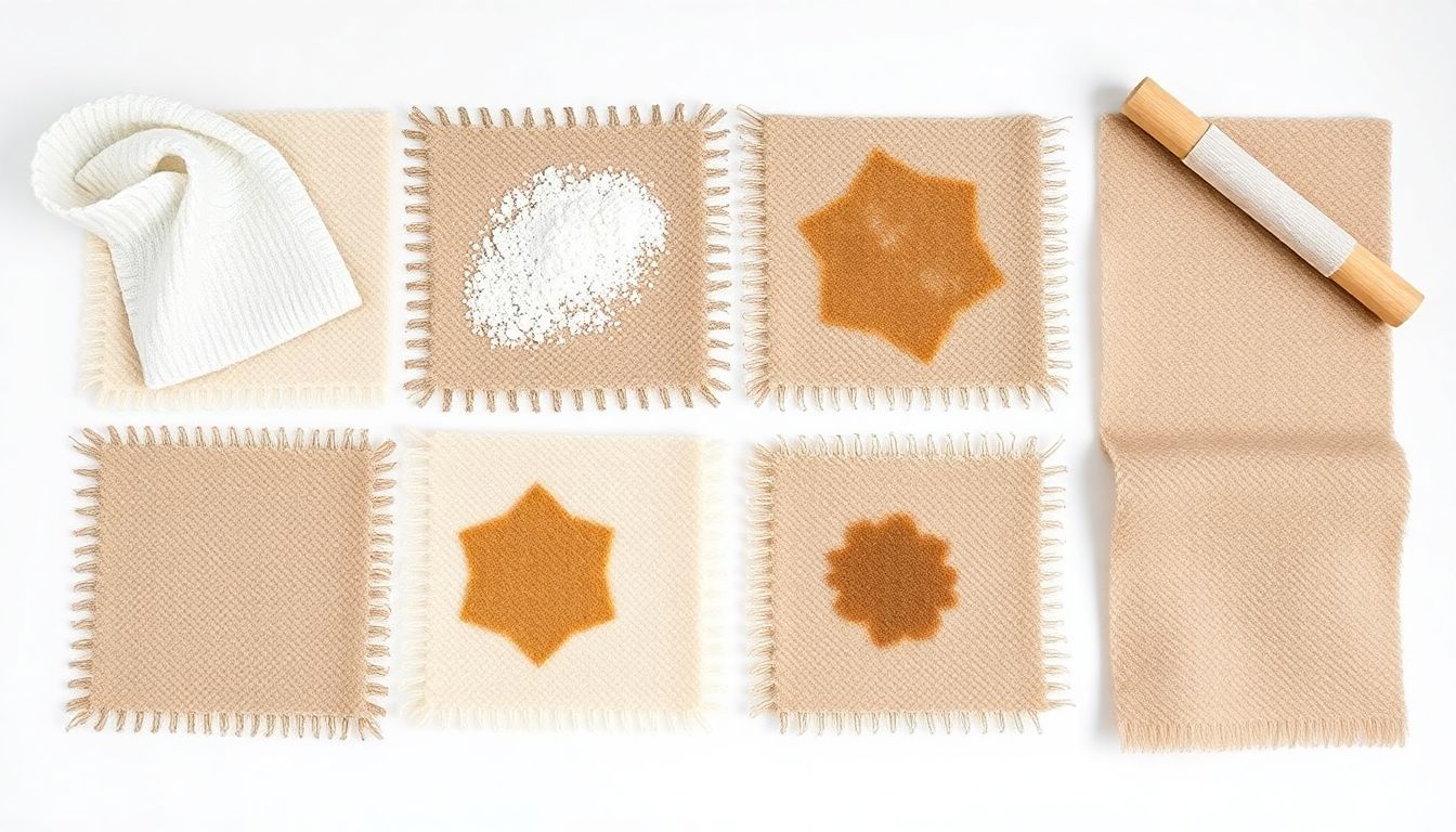 Decision flowchart for wool stain treatment by stain type showing cold water and wool-safe methods