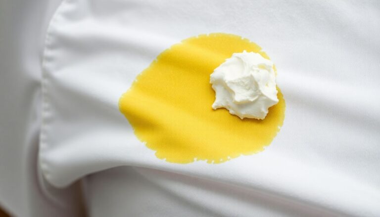 Yellow sweat stain on white shirt underarm with baking soda paste and hydrogen peroxide for treatment