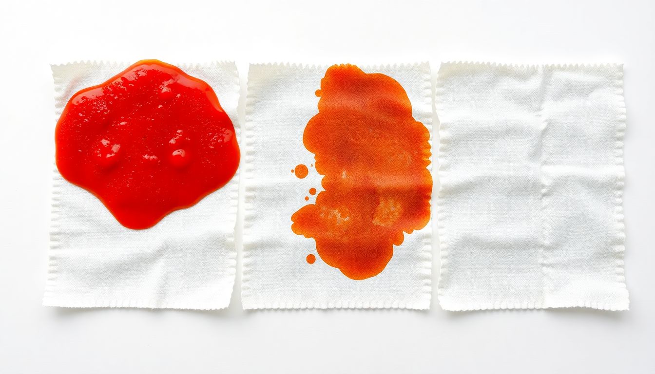 Tomato sauce stain removal success timeline showing decreasing success rate from fresh to heat-set stain
