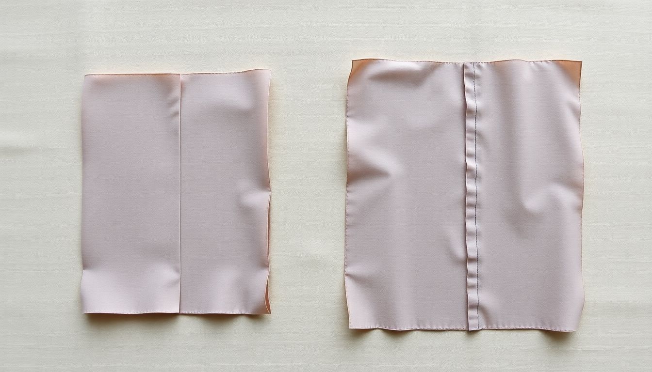 Diagram showing the complete process of sewing a basic straight seam from pinning to finished result
