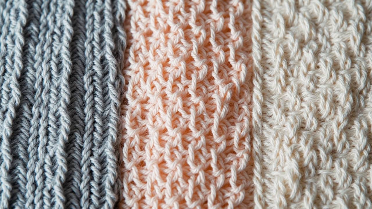 Cross-section diagram showing knit loop structures of rib knit, interlock, and standard jersey fabrics