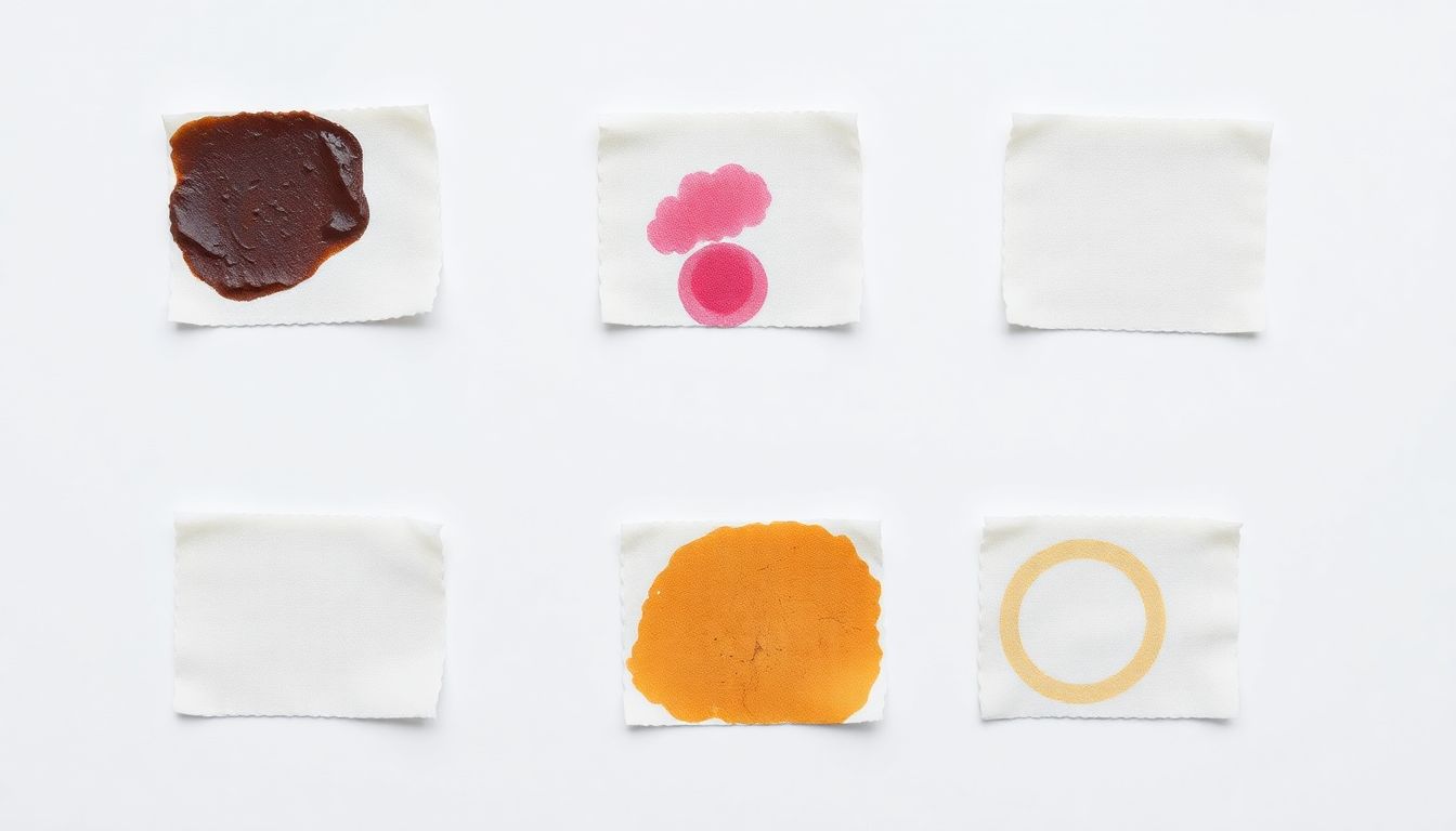 Infographic showing six stain type categories with correct removal methods for each