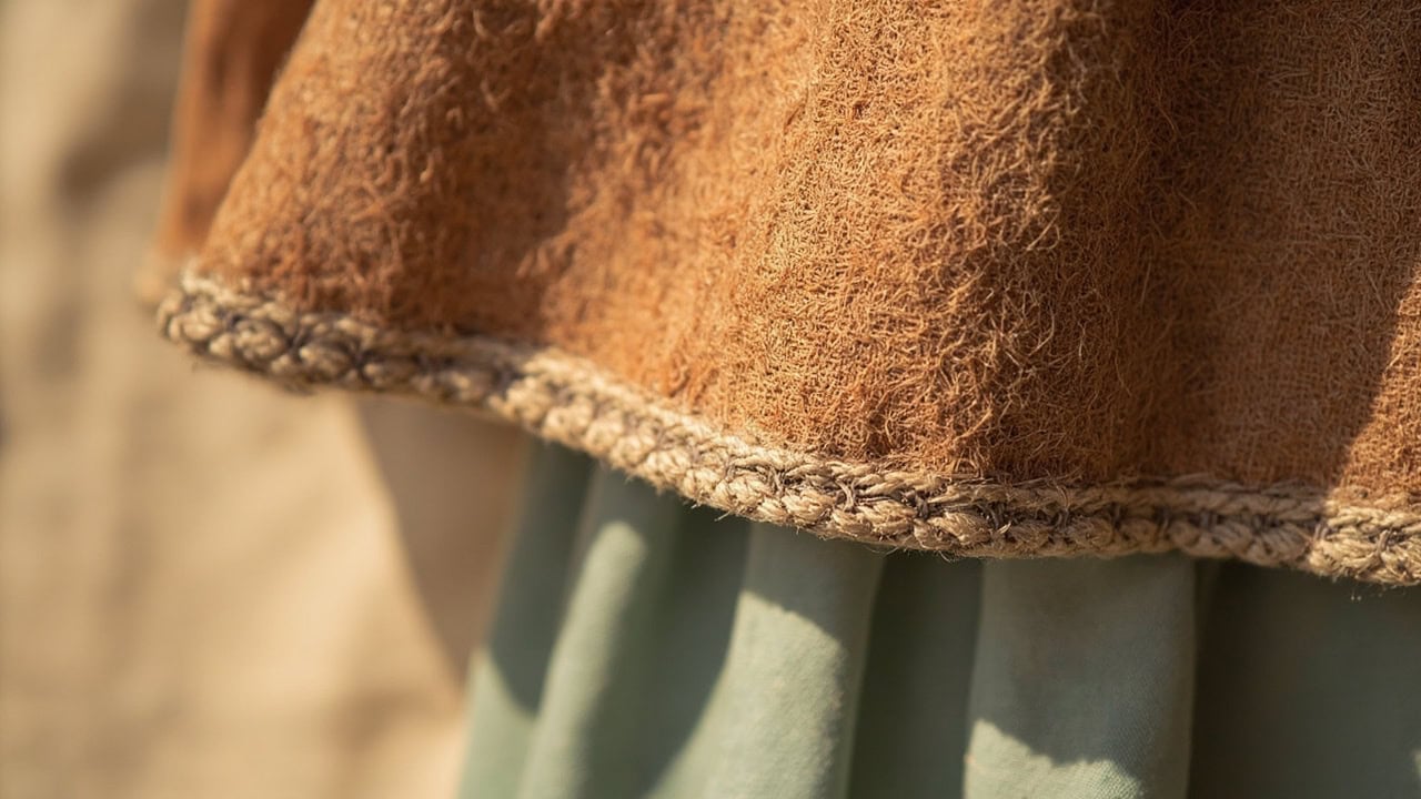 Classic A-line dress laid flat showing the fitted bodice and triangular flared hem silhouette on linen.