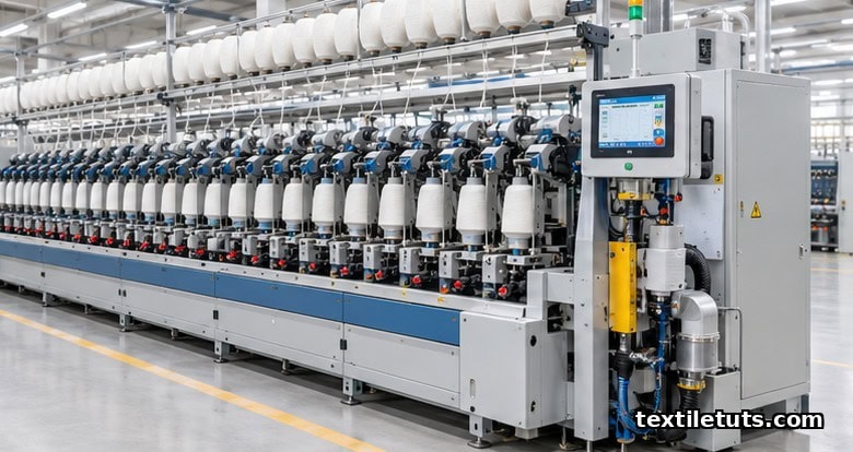 Modern automated cone winding machine with multiple winding heads and digital controls