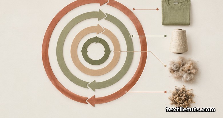 Four nested concentric circular arrows diagram visualizing the maintain, reuse, recycle, and recover hierarchy of circular fashion.