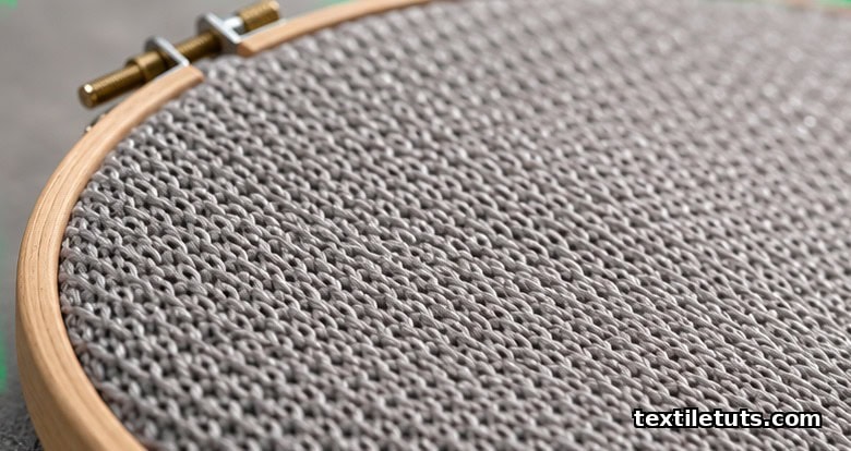 Macro close-up of a compression knit swatch showing elastane-plated jersey loops under soft studio light.