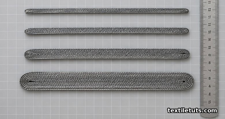 Corset boning strips in 5mm, 7mm, 11mm, and 13mm widths laid out parallel for size comparison