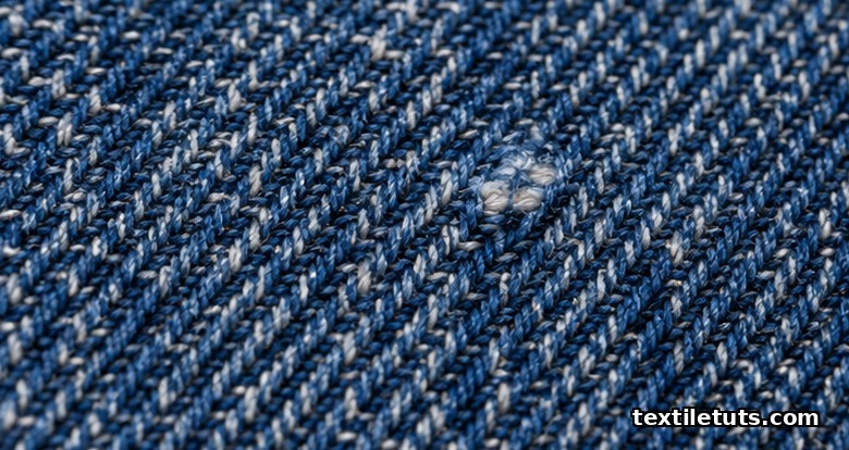 Close-up of indigo denim twill weave showing diagonal warp and weft yarns used for QC standards.