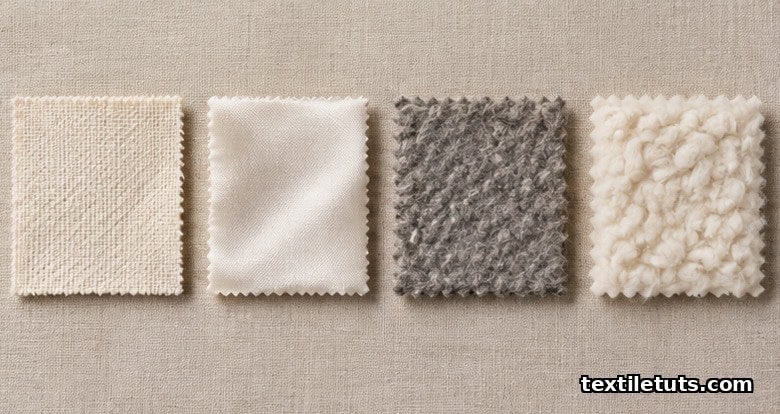 Overhead flat-lay of cotton, polyester, wool, and cellulose fiber swatches comparing flame retardant finish options.