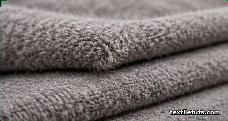 Macro close-up of folded fleece fabric showing soft raised pile surface and fuzzy fiber ends.