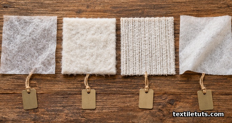 Side-by-side comparison of spunbond, needle-punched, stitch-bonded, and spunlace nonwoven fabric samples.