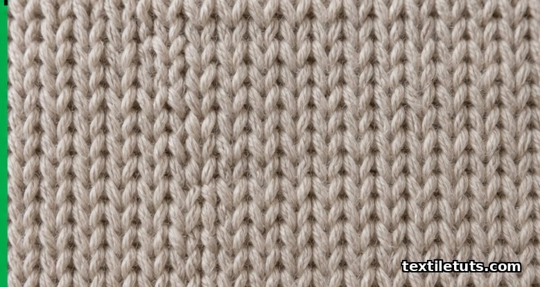 Extreme macro close-up of oatmeal cotton knit showing interlocking yarn loops as a grid of V-stitches.