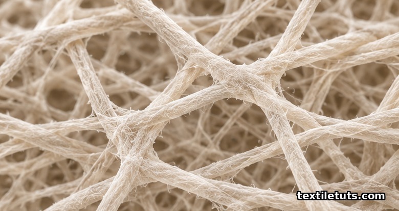 Web structure: extreme close-up showing randomly oriented entangled fibers of a nonwoven wipe bonded at crossover points without weave.