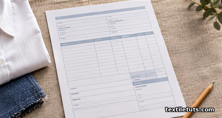 Close-up of a proforma invoice document showing style, GSM, Incoterms 2020, and payment terms beside folded fabric samples.