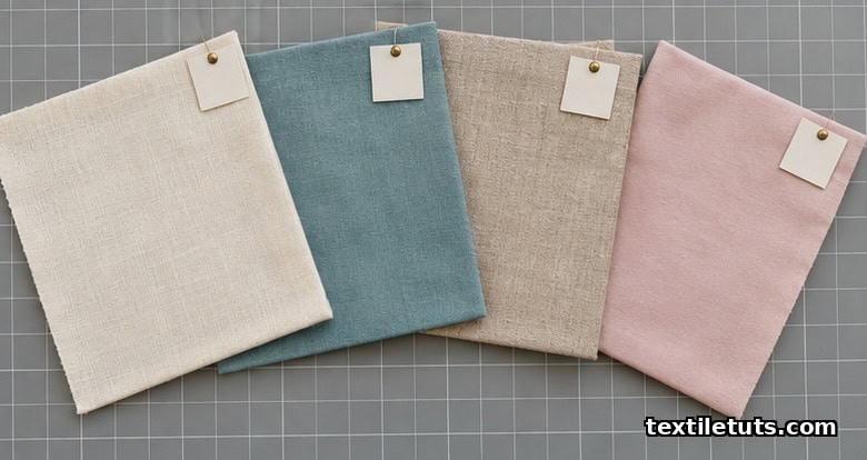 Selection of cotton lawn, viscose challis, cotton-linen blend, and silk broadcloth swatches.