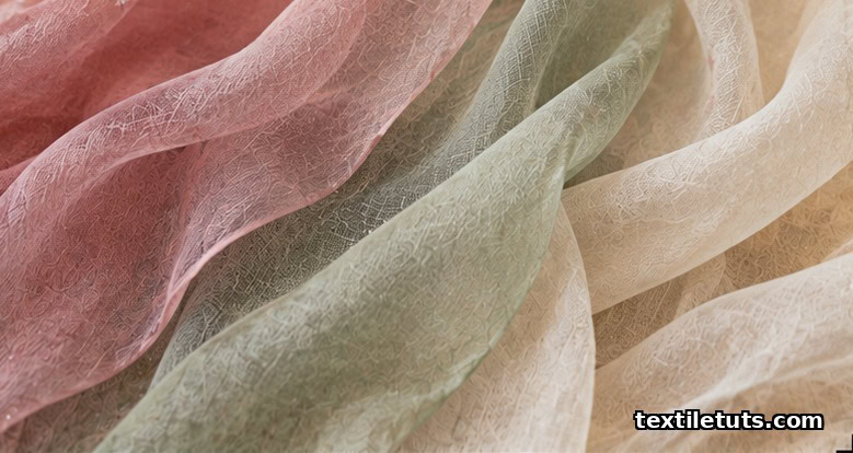 Layered sheer chiffon scarves in dusty rose, sage, and cream draped to show delicate translucency and drape.