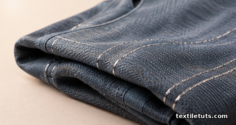 Folded smart athletic garment with silver conductive yarn threads visible in the knit fabric on a neutral backdrop.