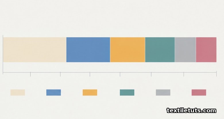 Stacked bar chart of spinning mill cost components showing raw material, labor, power, maintenance, depreciation, and overhead shares.