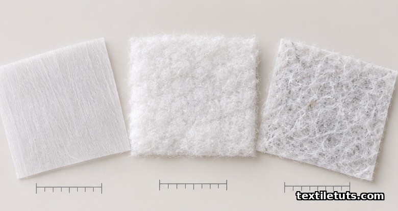 Three nonwoven fabric swatches comparing spunbond, meltblown, and spunlace web-forming processes side by side.