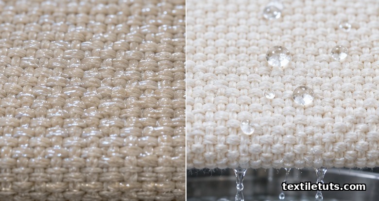 Side-by-side comparison of starch-sized greige cotton and the same fabric after amylase bio-desizing treatment.