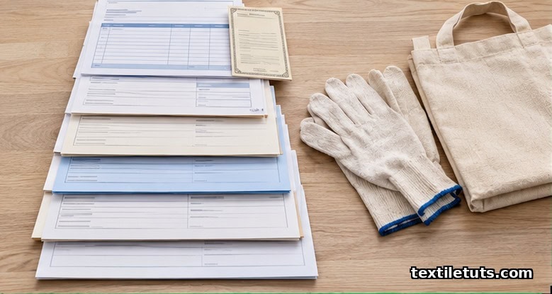 Vertical step-by-step composition of PO, PI, OC, L/C, inspection certificate, and bill of lading for a textile export shipment.