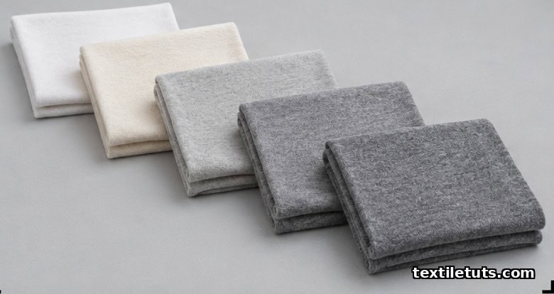 Five stacked t-shirt fabric swatches from 140 GSM lightweight to 220 GSM heavyweight on a cutting mat.