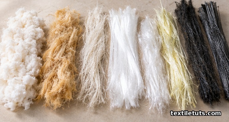 Flat-lay of assorted wet-laid staple fibers including wood pulp, cotton linters, glass microfiber, and aramid.