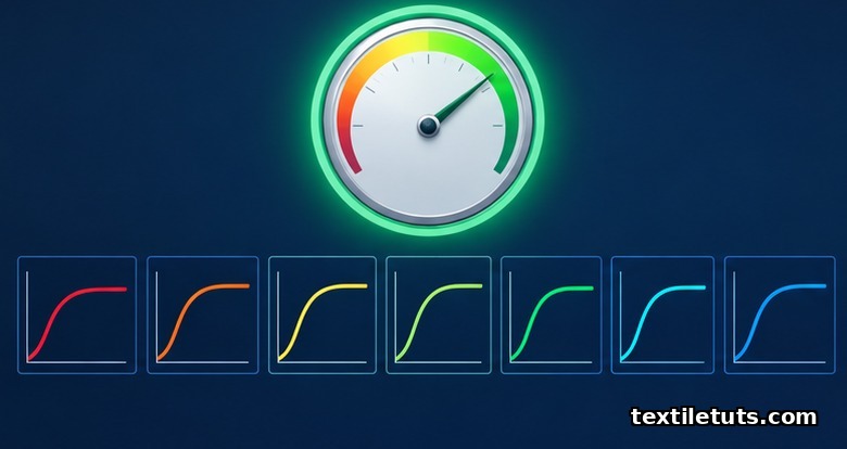 Editorial data visualization of seven moisture management index curves on colorful line graphs with a prominent OMMC gauge meter.
