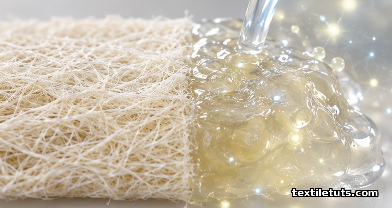 Calcium alginate nonwoven fibers converting into translucent sodium alginate gel as wound exudate soaks in.