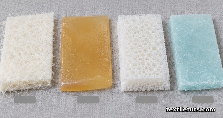 Side-by-side swatches of alginate, hydrocolloid, polyurethane foam, and carboxymethylcellulose hydrofiber wound dressings.