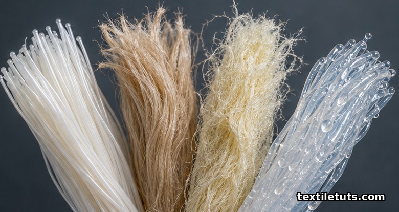 Studio macro of PLA, silk fibroin, collagen, and hydrogel PEG fiber bundles used in implantable drug delivery textiles.