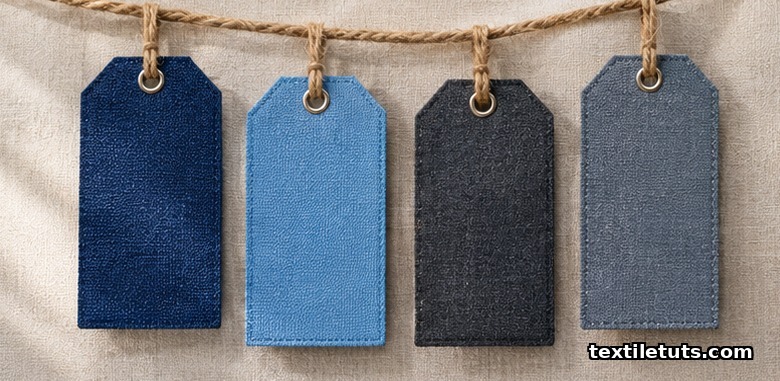 Four solid-colored woven hangtags suspended on jute cord, evoking the four-tier bluesign product labeling system for textiles.