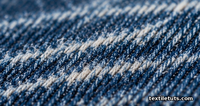 Macro close-up of enzyme-washed denim surface showing twill weave and pale cotton fiber exposed beneath indigo dye.