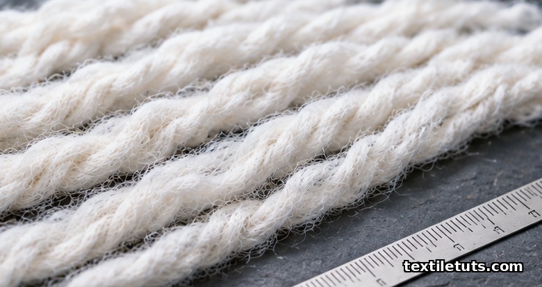Macro photograph of white cotton fibers laid parallel on a dark surface with a millimeter scale, illustrating staple length in textile testing.