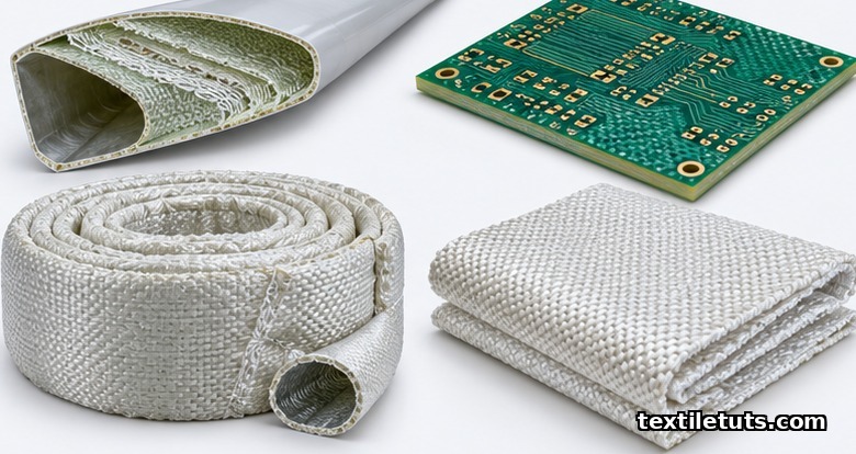Wind turbine blade, PCB, fire-rated duct wrap, and filtration cloth — fiberglass end-use products.